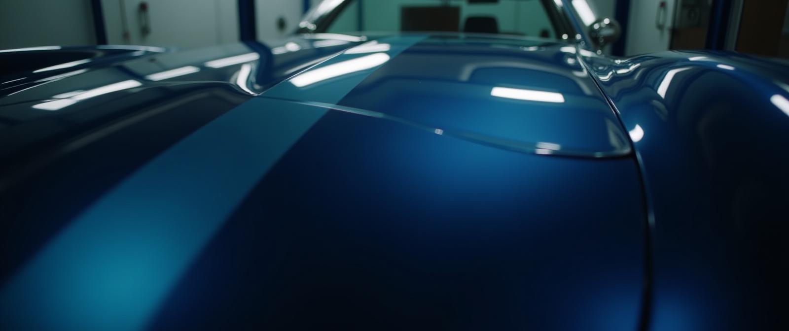 Voiture premium brillant sous les lumières dans un atelier moderne